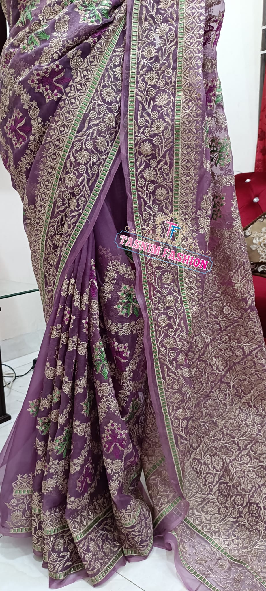 Amrthyst Colour Pure muslin With Embroidered Katan Style Design-Tasnim ...