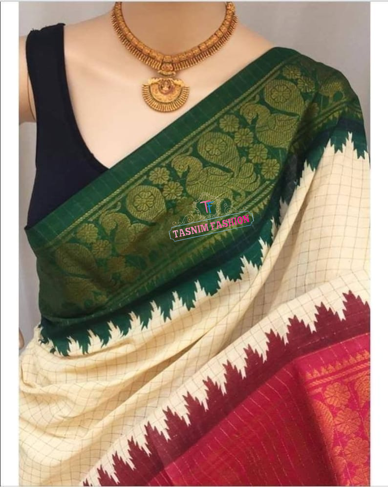 Green Cotton Silk Exclusive South Indian Saree – Samvita