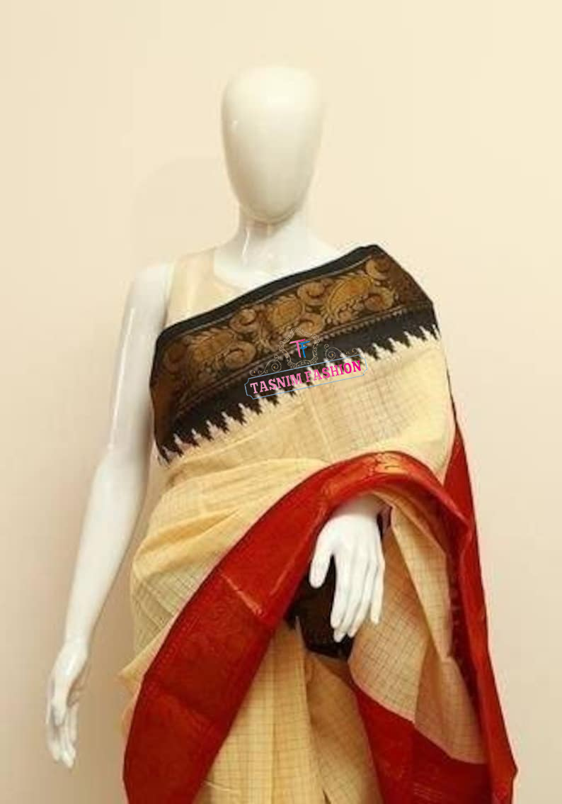 Black with Gold Border Madurai Cotton Sungudi Kattam Saree Design 2 -  Desically Ethnic